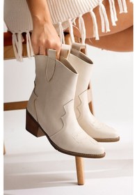 Resim Joo Bej Sivri Burunlu Nakışlı Western Bot 001 