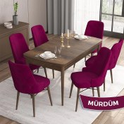 Resim Canisa Concept Iza Serisi, 80 X 132 cm Açılabilir Mdf Masa, Barok Ahşap Desen Mutfak Masa Takımı, 6 Sandalye 