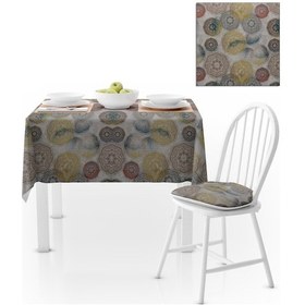 Resim Geometrik Desenli Motifli Sarı Kiremit Vizon Dijital Baskılı Petek Dokuma Masa Örtüsü 140x260 