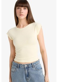 Resim Defacto Slim Fit Dar Kesim Bisiklet Yaka Basic Düz Modal Kısa Kollu Tişört F0685ax25auyl504 Sari 