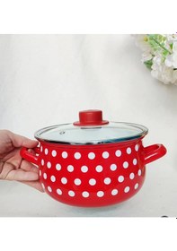Resim Retro Kırmızı Puantiyeli 20 Cm 3 Litre Emaye Süt Yoğurt Tencere 