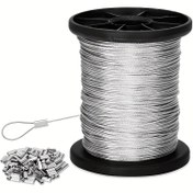 Resim 10 Metre / 393.7 İnç / 33FT + 10 Alüminyum Sleeves, 30 Metre / 1181 İnç / 100FT + 20 Alüminyum Sleeves, 1.0MM / 0.4 İnç çapında, 304 Paslanmaz Çelik Tel Halatından Yapılmış, 7X7 Paslanmaz Çelik Sarmalı ve Çift Tüp Sleeves Özellikli, Dış Mekan Asma, Çamaşır İpleri, Bahçe Çitler, Çeşitli Asma İpleri Kullanımları ve Tatil Partileri için Dekorasyonlar, Sevgililer Günü Kurulumları Dahil. 