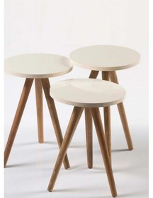 Resim Uslucan Alışveriş Zigon Sehpa Ve Orta Sehpa Set Ahşap Torna Elips Krem Çok Renkli 