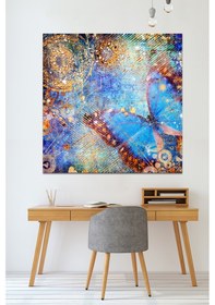 Resim Mavi Kelebek Vintage Kelebek Kanvas Tablo 70 x 70 