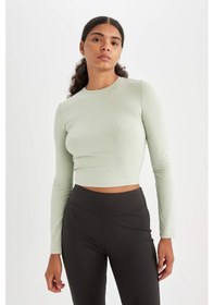 Resim Defacto Fitted Vücuda Oturan Bisiklet Yaka Basic Düz Uzun Kollu Tişört D0199AX24AUGN1123 Yeşil 