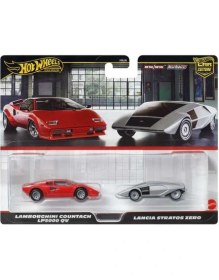 Resim Hot Wheels 2'li Premium Oyuncak Araba Seti Lamborghini Countach ve Lancia Stratos Zero JBL02 Siyah Beyaz Renk 