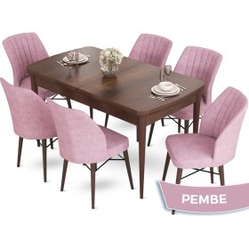 Resim Canisa Concept Aya Serisi 80 x 132 cm Açılabilir Barok Ahşap Desen Mutfak Masa Takımı 6 Sandalye 