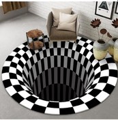 Resim Diğer 3d Geometrik Desenli Siyah Beyaz Spiral Halı - 60x60cm Yuvarlak Dekor 