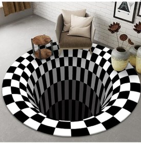 Resim Diğer 3d Geometrik Desenli Siyah Beyaz Spiral Halı - 60x60cm Yuvarlak Dekor 