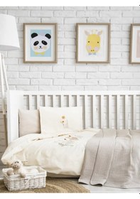Resim Little Sheep Nakışlı Bebek Nevresim Seti, %100 Pamuk Kumaş Organik Pamuk Örtlülü Bebek Nevresimi Bej 