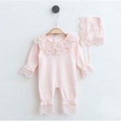 Resim MİNİBORN Yeni Doğan Kız Yaka Dantel Somon Tulum Set 