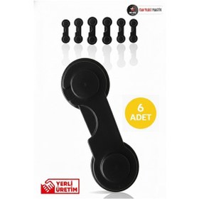 Resim 6 Adet Mandallı Dolap ve Çekmece Çok Amaçlı Çocuk Bebek Güvenlik Kilit Emniyet Siyah Siyah 