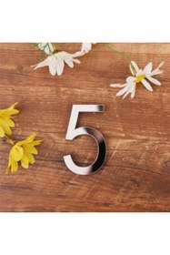 Resim zafrakreklam Daire Numarası 1 mm Gümüş Ayna Pleksi Yapışkanlı Ölçü 9cm Numara - 5 beş 