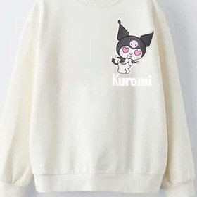 Resim Kız Çocuk Kuromi Modelli Bisiklet Yaka Pamuk Sweat Krem 