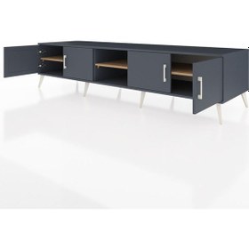 Resim Kronos Tv Ünitesi 3 Raflı 4 Kapaklı 220x59x51 Antrasit-antrasit/çam Antrasıt/atlas Çam - Antrasıt 