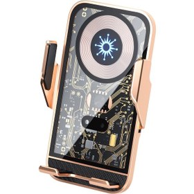 Resim Padalink Oto Akıllı Kuruşak Telefon Tutucu - 15w Kablosuz Şarj - Otomatik Algılama - Altın Rengi Altın 