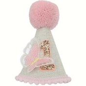 Resim El Yapımı Boho Pembe Konik Şapka Altın Numara 1 & Kelebek - Doğum Günü Partileri, Yaratıcı Hediyeler ve Oda Dekoru için Mükemmel 