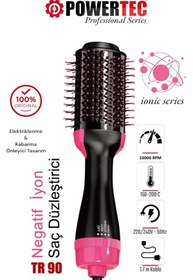 Resim Powertec TR-90 Profesyonel Saç Şekillendirici ve Saç Düzleştirici Fön Tarağı İyon Özellikli 