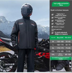 Resim Bölünebilir Motosiklet Yağmurluk Seti: Sağanak Geçirmez Unisex Model Siyah - Kırmızı 