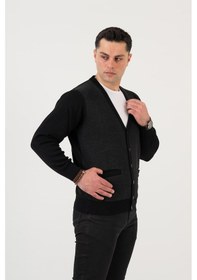 Resim Woolen World Düğmeli Çift Cepli Nokta Desenli Erkek Triko Hırka 001 