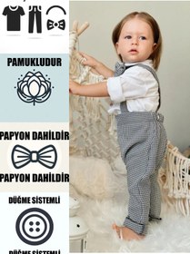 Resim Genel Markalar Kazayağı Salopet Beyaz Gömlek Ve Papyon Set Çocuk Ve Bebek Giyim Erkek Kız Bayramlık Hediye 