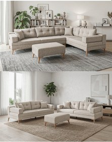 Resim Zeri Modüler Yataklı 3 Adet Üçlü Kanepe & 3'lü Koltuk 3+3+3 - Latte - 144 Latte 