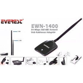 Resim Everest Ewn-1400 54 Mbps USB 5 ve 7Dbi Antenli Kablosuz Adaptör 