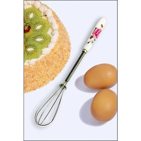 Resim Nakres Kahve Çırpıcı Mini Porselen Saplı Süt Yumurta Çırpıcı 20 cm Desenli Küçük Karıştırıcı 