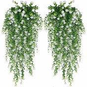 Resim 2 Adet Yapay Asılı Okaliptüs Sarmalıkları Beyaz Çiçeklerle - İç/Dış Mekan Dekoru için UV Dirençli Plastik Sarmaşık Girlandı, Bahçe, Düğünler, Partiler, Bayramlar (Bayram, Sevgililer Günü, Anneler Günü, Mezuniyet) - Bakım Gerektirmeyen Sahte Bitkiler, Ev Dekorasyonu için Yapay Bitkiler 