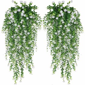 Resim 2 Adet Yapay Asılı Okaliptüs Sarmalıkları Beyaz Çiçeklerle - İç/Dış Mekan Dekoru için UV Dirençli Plastik Sarmaşık Girlandı, Bahçe, Düğünler, Partiler, Bayramlar (Bayram, Sevgililer Günü, Anneler Günü, Mezuniyet) - Bakım Gerektirmeyen Sahte Bitkiler, Ev Dekorasyonu için Yapay Bitkiler 
