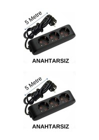 Resim Viko 3'lü Üçlü Priz Topraklı Kablolu Siyah 5 Beş Metre 2 Adet 