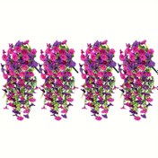 Resim 4 Adet Yapay Sabah Zaferi Asılı Çiçekler - Canlı Mor Pembe Beyaz Yeşil Plastik Sahte Asma Bitki Buketi Düğün Ev Bahçe İç Mekan Dış Mekan Yaz Dekoru için, Bakım Gerektirmeyen Anneler Günü Süslemesi, Yapay Dış Mekan Çiçekleri 