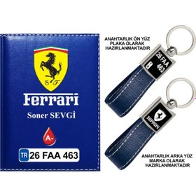 Resim Plakanıza Özel Ferrari Logolu Lacivert Ruhsat Kabı Ve Anahtarlık 