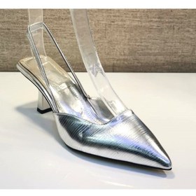 Resim Ony 188 Bayan Sivri Burun Arka Açık Kadeh Ökçe Abiye Ayakkabı Gümüş 