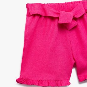Resim Koton Beli Lastikli Bağlama Detaylı Fırfırlı Keten Karışımlı Şort Pembe 4smg40072aw Gül 