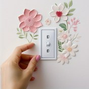 Resim Şık Çiçekli Aydınlatma Anahtarı Stickerı - Kendinden Yapışkanlı, Çıkarılabilir PVC Etiket, Pembe Çiçekler & Yeşil Yapraklar ile Oturma Odası ve Hol Dekoru için, Çiçek Dekoru 