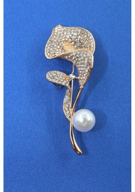 Resim Gala Çiçeği Broş. Taşlı Tasarım Broş, Incili Broş. Yaka Iğnesi Broş. Kadın Broş. Broş Gold 