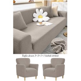 Resim Upmall Tuğla Desen Koltuk Örtüsü Çekyat Kılıfı 3311 Takım Vizon 