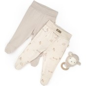 Resim Bebek 2li Patikli Pantalon %100 Organik Pamuk , Bebek - Yenidoğan- Csy8179 Ekru 