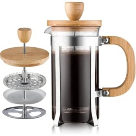 Resim Alvo Store Buğz Ahşap Detaylı 600 ml Cam French Press 