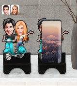 Resim Bk Gift Kişiye Özel Sevgililer Karikatürlü Ahşap Biblo Telefon Standı-99 
