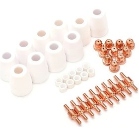 Resim Aubyhe Plazma Kesici Malzemeleri Seti 40 Adet : Uzun Elektrot, Bakır Nozzle, Seramik Akış Ayırıcısı - Pt-31 Uyumlu Lgk40/cut40/cut50 Vb. 