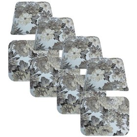 Resim Knsz minder seti 4 lü zng&mğr&uslu çiçek gri kumaş tel bar sandalyesi oturma ve sırt minderi set 