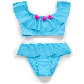 Resim Endeep Kız Çocuk Volanlı Aksesuarlı Mavi Bikini Takımı Mavi 