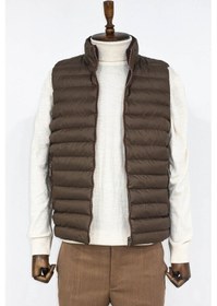 Resim Çift Taraflı Kapitone Şişme Dik Yaka Koyu Kahverengi Erkek Kışlık Yelek 001 