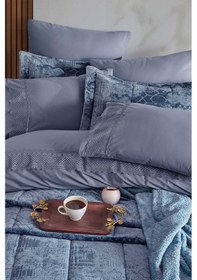 Resim Elart Çeyiz Paketi 10 Parça Yatak Örtüsü+nevresim Takımı+battaniye Nüans Mavi 