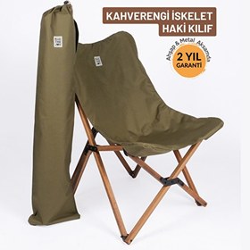Resim Bag The Joy Ahşap Katlanır Kahverengi İskelet Haki Kamp ve Bahçe Sandalyesi 