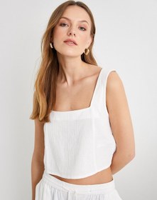 Resim Koton Crop Atlet Kare Yaka Kalın Askılı Pamuklu Beyaz 4sak30021pw Beyaz 