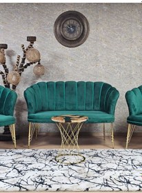 Resim Zafir Gold Kaplama Tel Ayak Papatya Çay Seti Koltuk Takımı , Balkon, Salon, Ofis, Cafe Koltuk Takımı Yeşil 