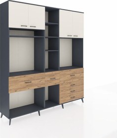 Resim Hyperion Dolap 11 Raflı 6 Çekmeceli 4 Kapaklı 220x44x243 Antrasit-aytaşı/çam Aytası/atlas Çam 